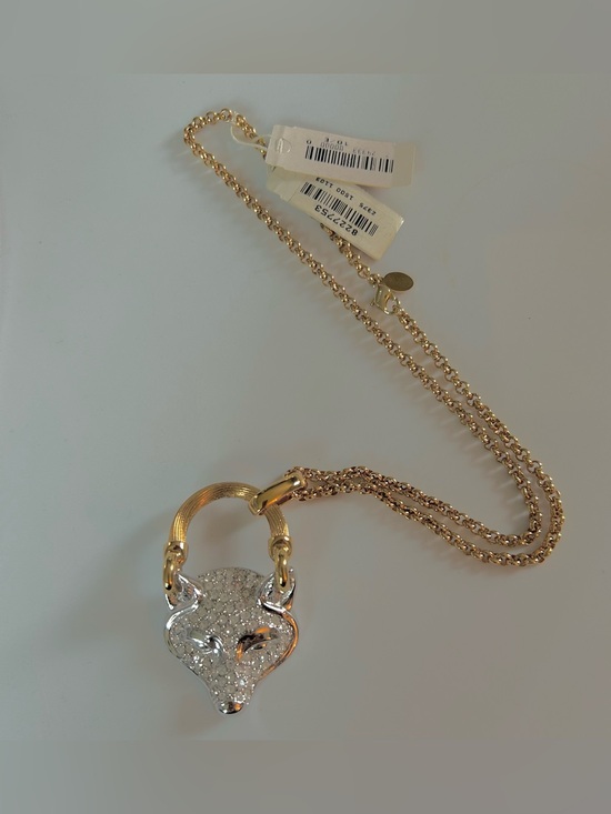 Dior Jewelry - Authentic Christian Dior Gold Chain Necklace with Silver Crystal Fox Pendant
